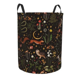 Moon Stars Squirrel Owl Mushroom Laundry Hamper with Durable Handle Waterproof Collapsible Laundry Basket Circular Storage Basket Dirty Clothes Organizer Bag for Bedroom Children Nursery Bathroom