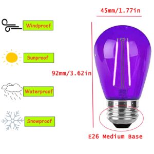 15 Pack Purple LED Bulb S14 Replacement LED Light Bulbs 2W Plastic Shatterproof LED Night Bulb E26 Base Purple String Lights Waterproof Vintage Bulb for Halloween Christmas Wedding Party Patio, Purple