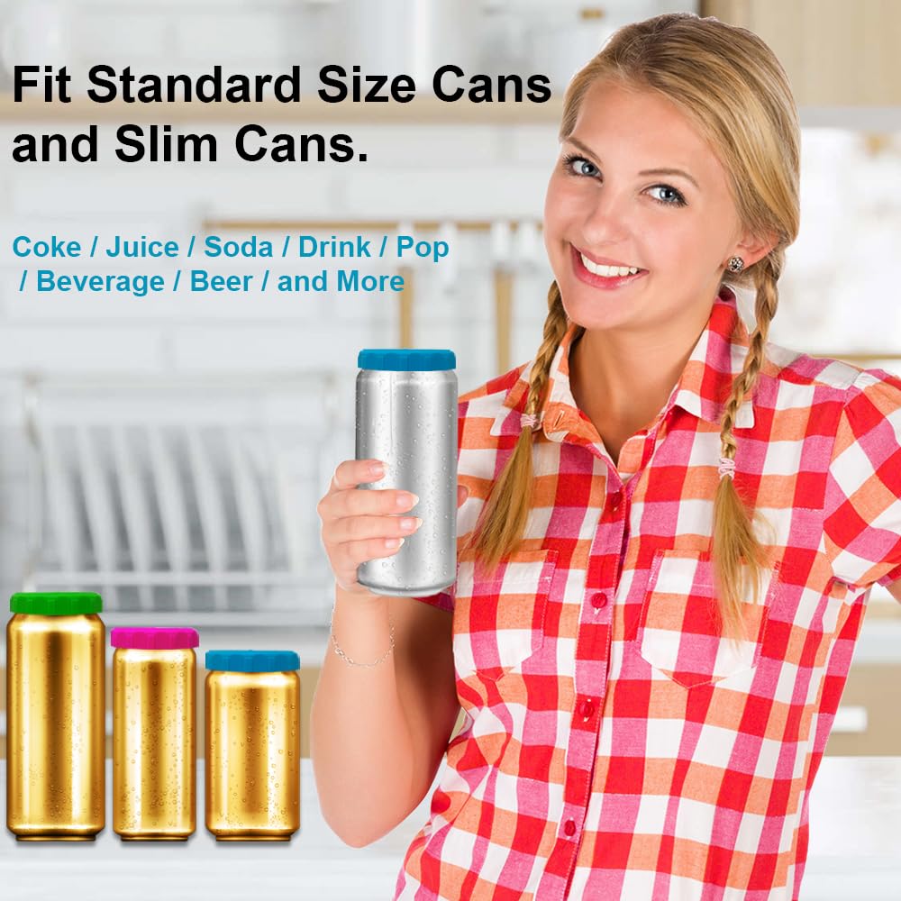 Silicone Soda Can Lids, 6 Pack BPA-Free Reusable Silicone Beverage Can Saver, Can Stopper or Protector For Soda, Beer, Drink, Juice, Coke, Beverage - Fit Standard Size Cans