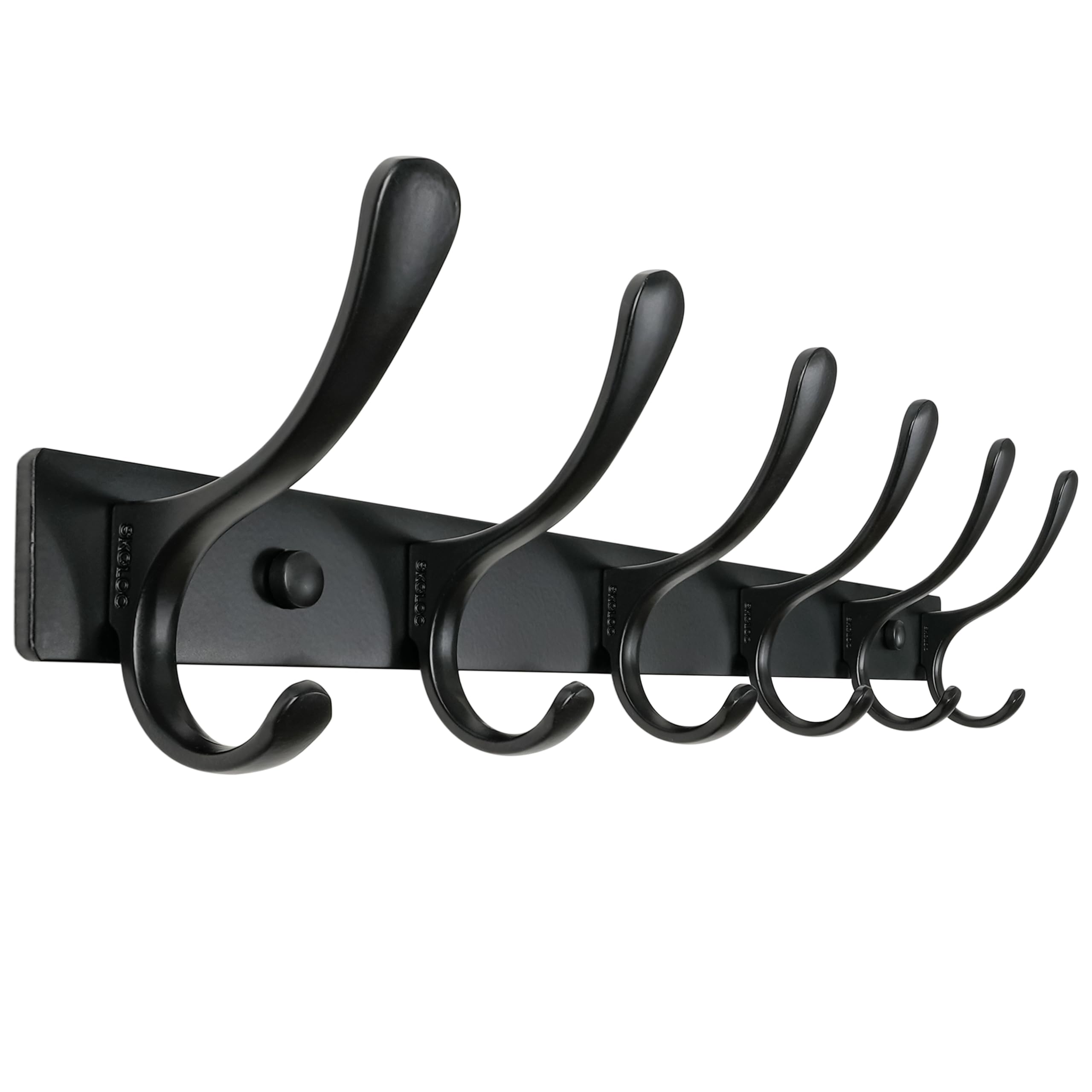 SKOLOO Coat Rack Wall Mounted - 6 Hooks, Heavy Duty, Stainless Steel, Metal Wall Coat Hanger, Sturdy Wall Hooks for Hanging Coat, Jacket, Clothes, Hat, Black