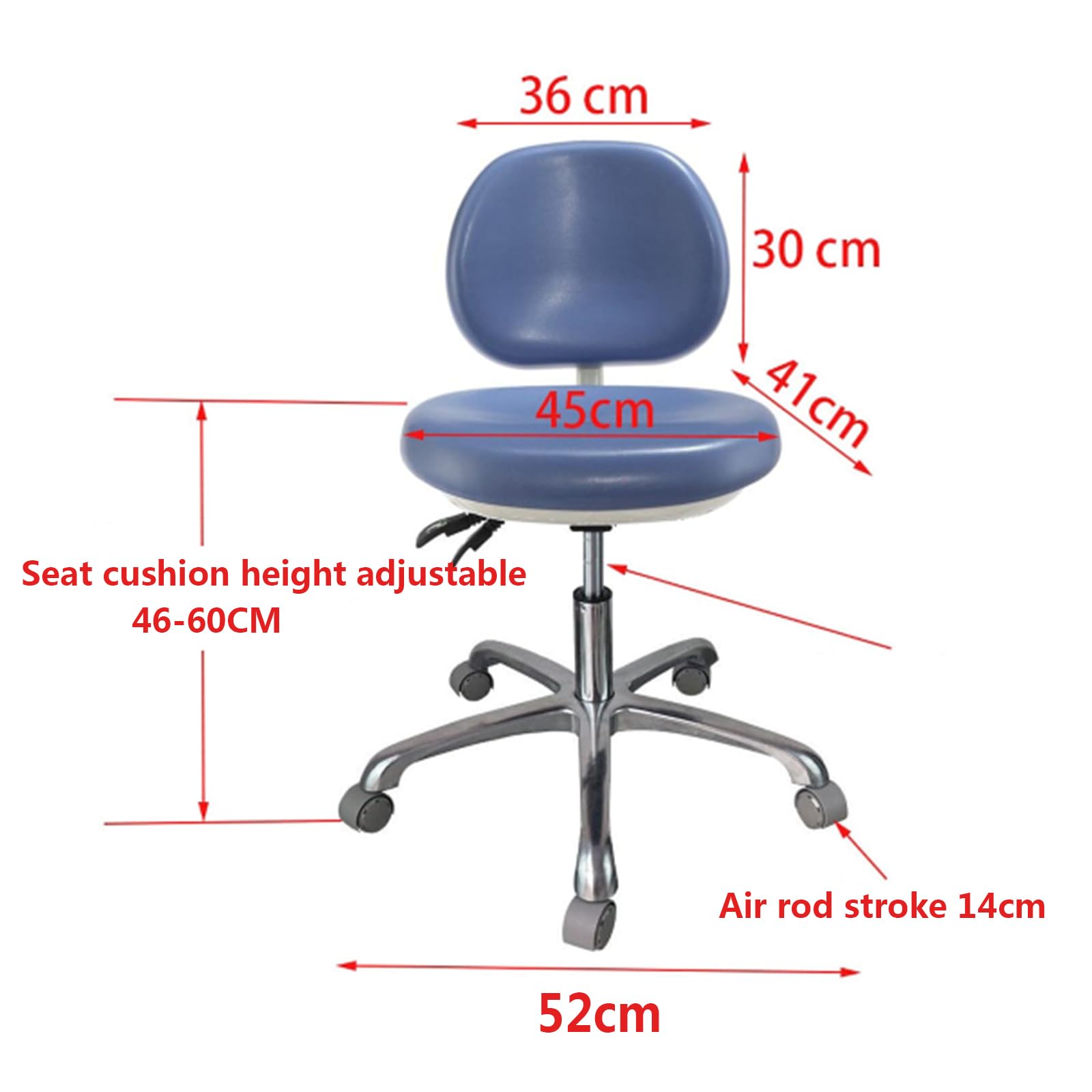 SFKLYU Adjustable Dental Medical Chair Dentist Doctor's Stool Ergonomic Dentist Chair with Backrest PU Leather,Light Blue,A