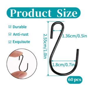 Mozeat Lens 60 PCS S Hooks for Hanging 1 Inch Metal Hanging Hooks Mini S Hooks S Shaped Iron Wire Hook Hanger for Hanging Jewelry Small Kitchenware Potted Plants, Black