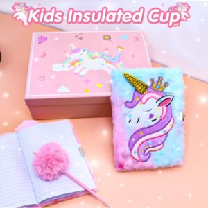 Unicorn Gifts for Girls Age 6-8, Christmas Birthday Gift Box for 6 7 8 9 10 Years Old Girl, 8PCs Unicorn-Themed Gift Basket with Tumbler, Diary with Lock, Mirror, Bracelet, Eye Mask,Headband,etc