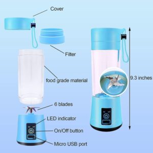 Portable Blender for Shakes and Smoothies, Personal Blender, Travel Lid for Kitchen, Office, Travel, Picnic, Gym & Travel, Personal Size Blenders with USB Rechargeable Blue