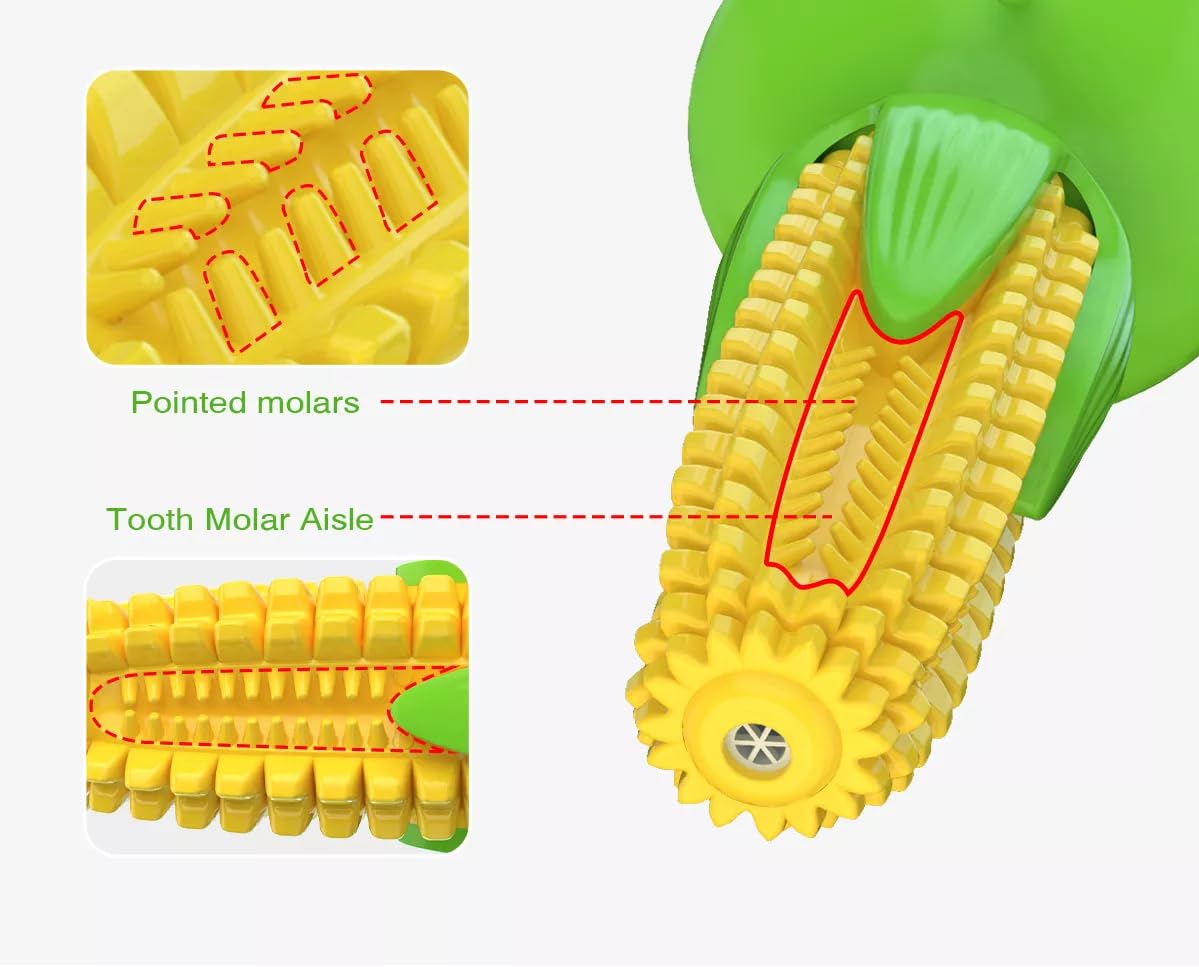 Dog MART Dog Chew Toy, Durable Corn-Shaped Toy for Teeth Cleaning, Squeaky Toothbrush, Toy for Agressive Chewer - Ideal for Agressive Small and Medium Dogs