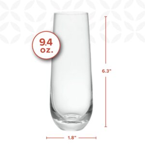 GLING [9.4 oz. Stemless Champagne Glasses Set of 8, Flute Crystal Glass Cups, Cocktail Glass Set - Great for Parties, Weddings and All Occasions