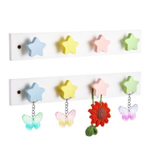 suzile 2 pcs wall mounted kids coat rack cute kids wall hooks backpack hanger for wall for towels hats bedroom playroom bathroom classroom room decor(star style,14 x 2.3 x 1.5 inch)