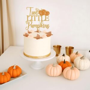 Two Little Pumpkins Cake Topper, Twins Birthday Cake Decor, Boys Girls Little Pumpkin Decor, Fall Twins Baby Shower Gender Reveal Party Decorations, Gold Glitter