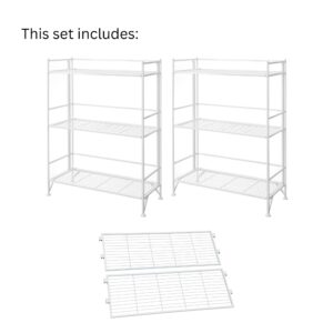 Convenience Concepts Xtra Storage 3 Tier Wide Folding Metal Shelves with Set of 2 Deluxe Extension Shelves - Organizer for Living Room, Office, Bedroom, Garage, Kitchen, Bathroom, White