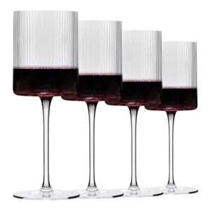 ribbed wine glasses | unique fluted design | tall wine glasses with long stem | fancy and modern trend design | large and tall vintage wine glasses - set of 4