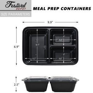 Sports Festival 22 Pack Meal Prep Containers, 43OZ Bento Box, 3 Compartment Divided Food Storage Containers Durable Stackable Reusable, For Microwave/Dishwasher/Freezer（22 Trays & 22 Lids）