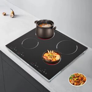 3000W 110V Cooktop Portable 4 Burners Electric Built-in Cooktop Sensor Touch Control Countertop Electric Hot Plate with Kid Safety Lock and 2H Timer, 9 Heating Level, no plug