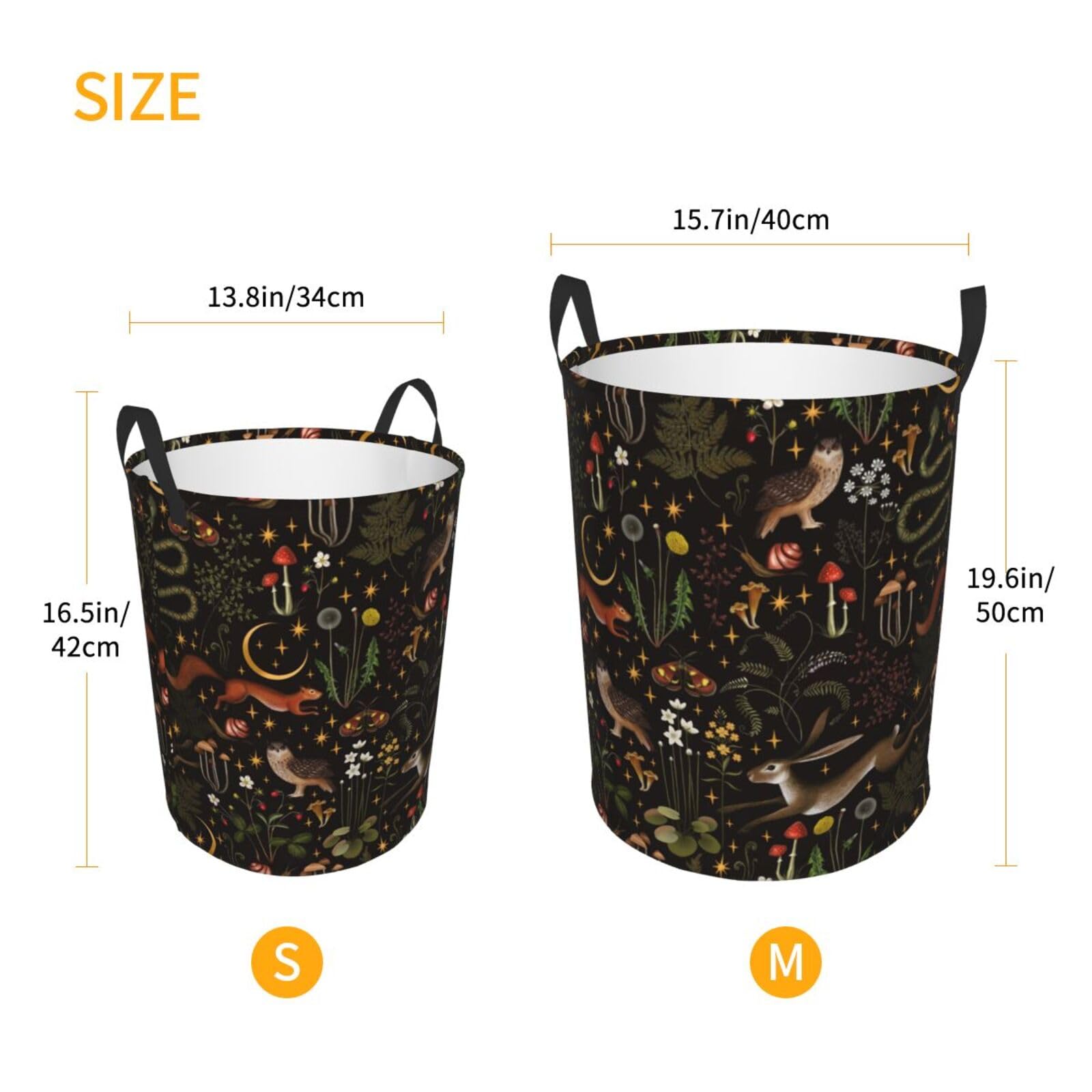 Moon Stars Squirrel Owl Mushroom Laundry Hamper with Durable Handle Waterproof Collapsible Laundry Basket Circular Storage Basket Dirty Clothes Organizer Bag for Bedroom Children Nursery Bathroom