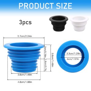 3Pcs Fit Drain Pipe Hose Silicone Plug, Washing Machine Drain Hose Holder, Washing Machine Drain for Bathroom Kitchen, Silicone Plug Sewer Seal Ring(Black Blue White)