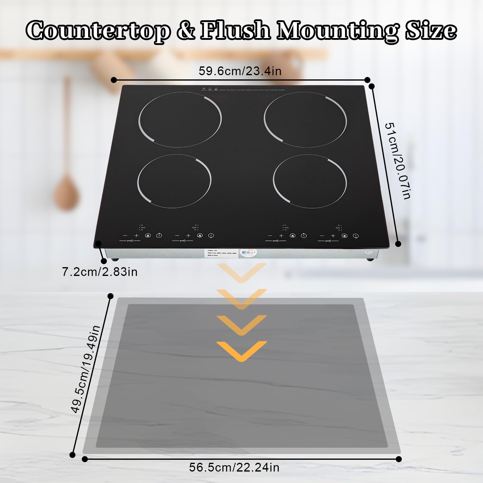 3000W 110V Cooktop Portable 4 Burners Electric Built-in Cooktop Sensor Touch Control Countertop Electric Hot Plate with Kid Safety Lock and 2H Timer, 9 Heating Level, no plug