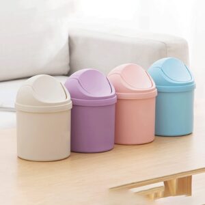 Desktop Plastic Trash Can Household Mini Trash Can | Small Paper Basket with Lid on The Living Room Table Four Colors (Color : Purple)