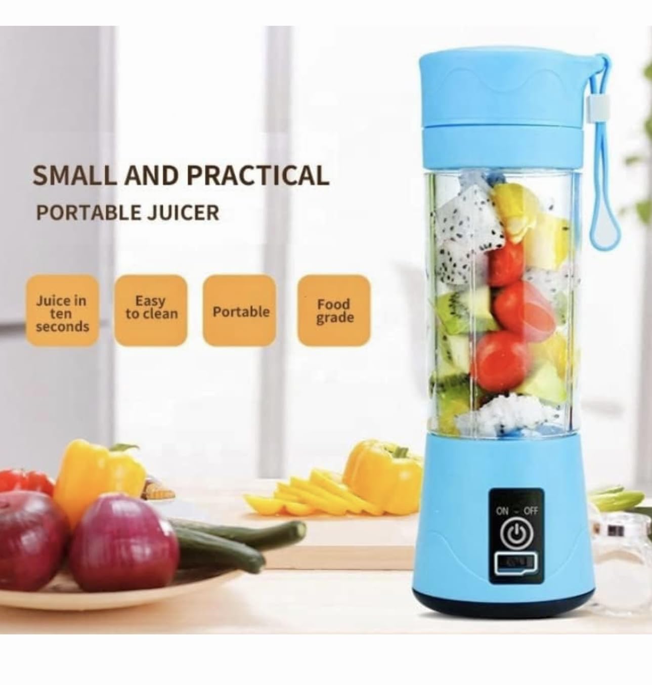 Portable Blender for Shakes and Smoothies, Personal Blender, Travel Lid for Kitchen, Office, Travel, Picnic, Gym & Travel, Personal Size Blenders with USB Rechargeable Blue