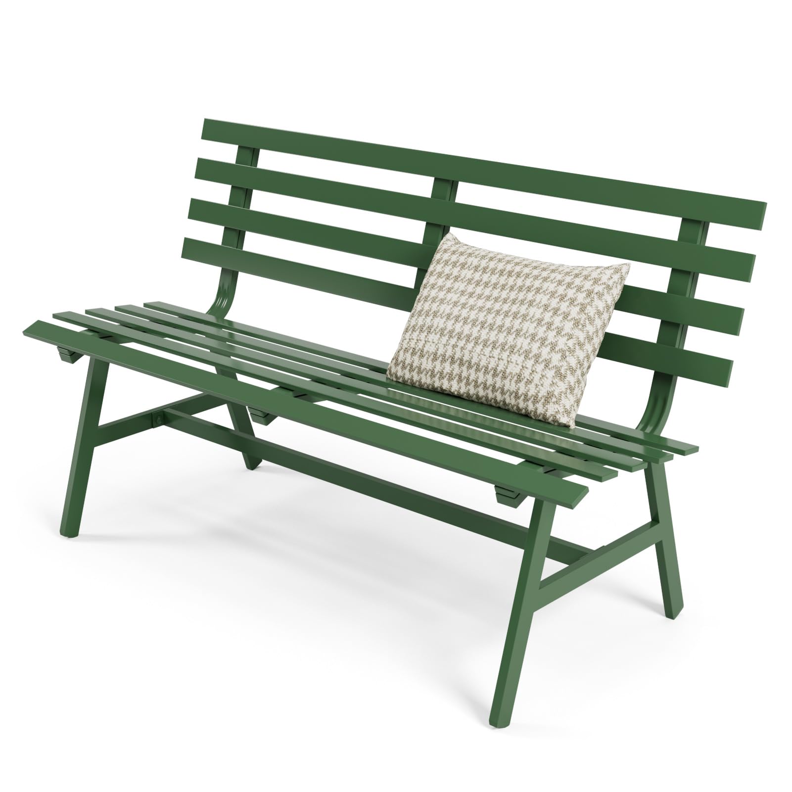 Eongdn Garden Bench, 2-Person Aluminum Patio Bench, All-Weather Outdoor Powder-Coated Bench for Porch, Backyard (Grass Green)