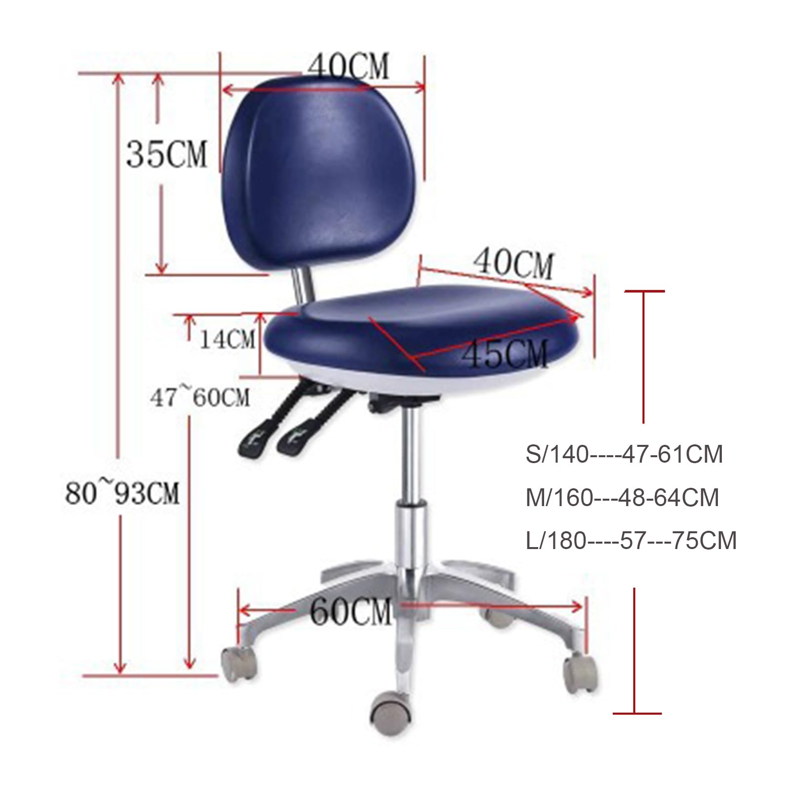 SFKLYU Dental Chair Adjustable Doctor's Stool Assistant Chair with Backrest PU Leather,D,S