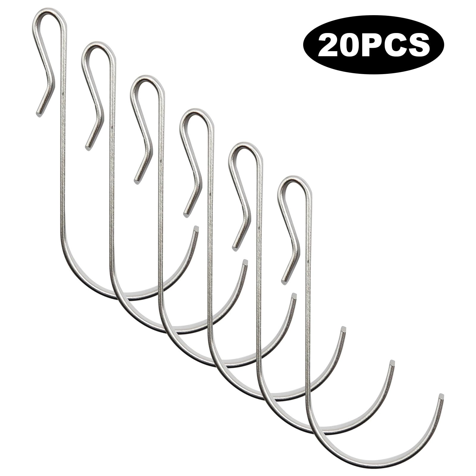 Vkinman 20 Pcs J Shaped Hook, Snap-On Hooks, Stainless Steel Clip-on Hook, Hanging Sink Grid Hook, Heavy Duty Wire Rack Hook for Kitchen, Bedroom, Office