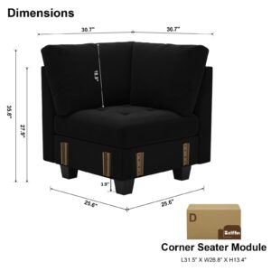 Belffin Velvet Corner Seat Module for Modular Sectional Sofa Couch Corner Sofa Couch Chair Black