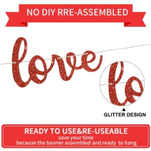 BEISHIDA Glitter Love Laughter Banner(Pre-Strung),NO DIY, Bachelorette Party Sign Garland,Wedding party Decorations,Wedding Decorations For Reception,Bridal Shower Supplies(Red)