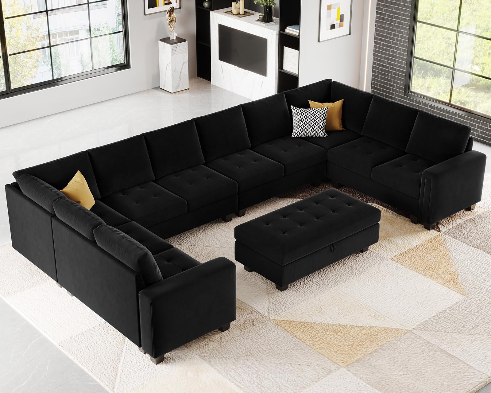 Belffin Velvet Corner Seat Module for Modular Sectional Sofa Couch Corner Sofa Couch Chair Black