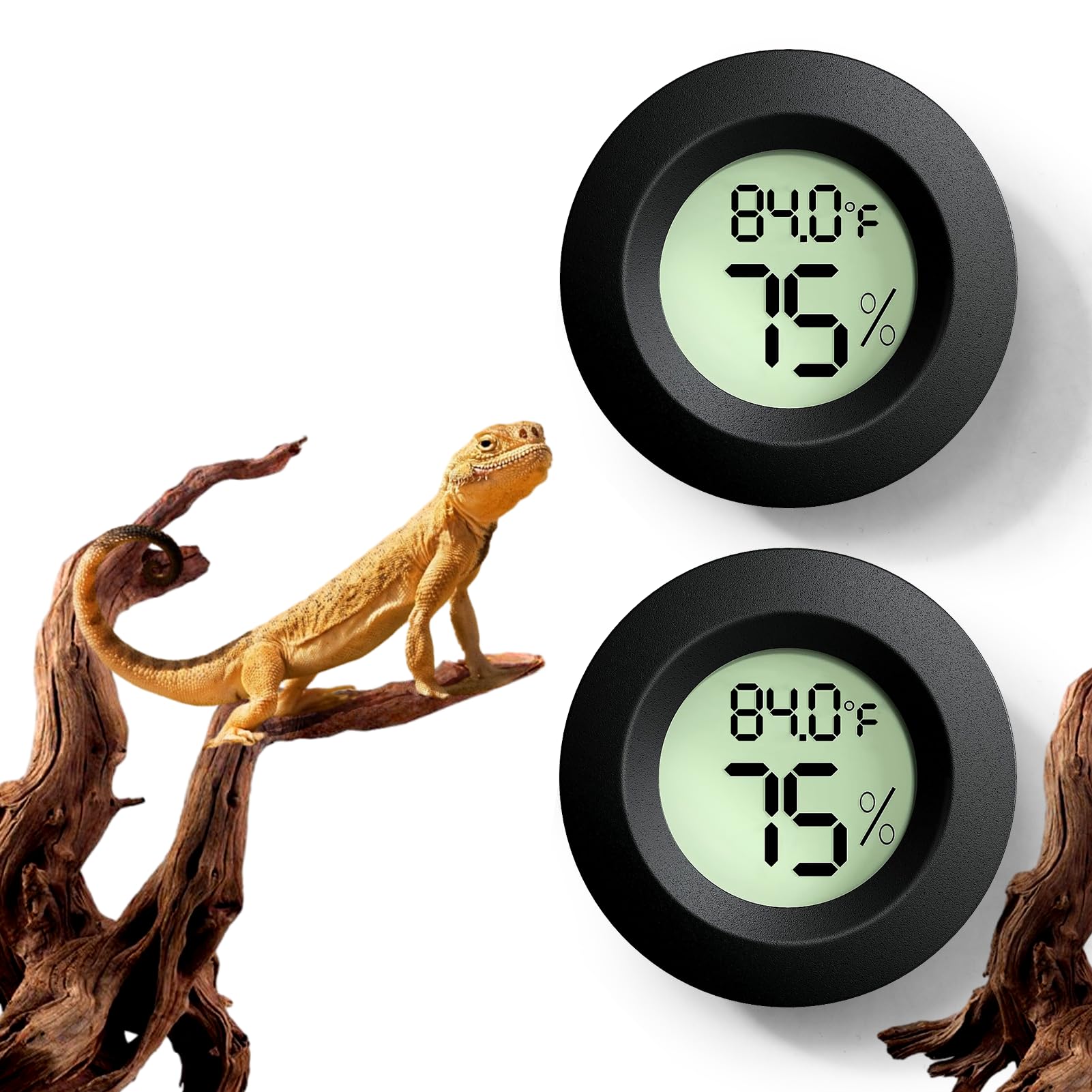 Reptile Tank Accessories, 2 PCS Reptile Thermometer and Humidity Gauge for Bearded Dragon, Jumping Spider, Leopard Gecko, Hermit Crab, Gecko, Ball Python, Lizard