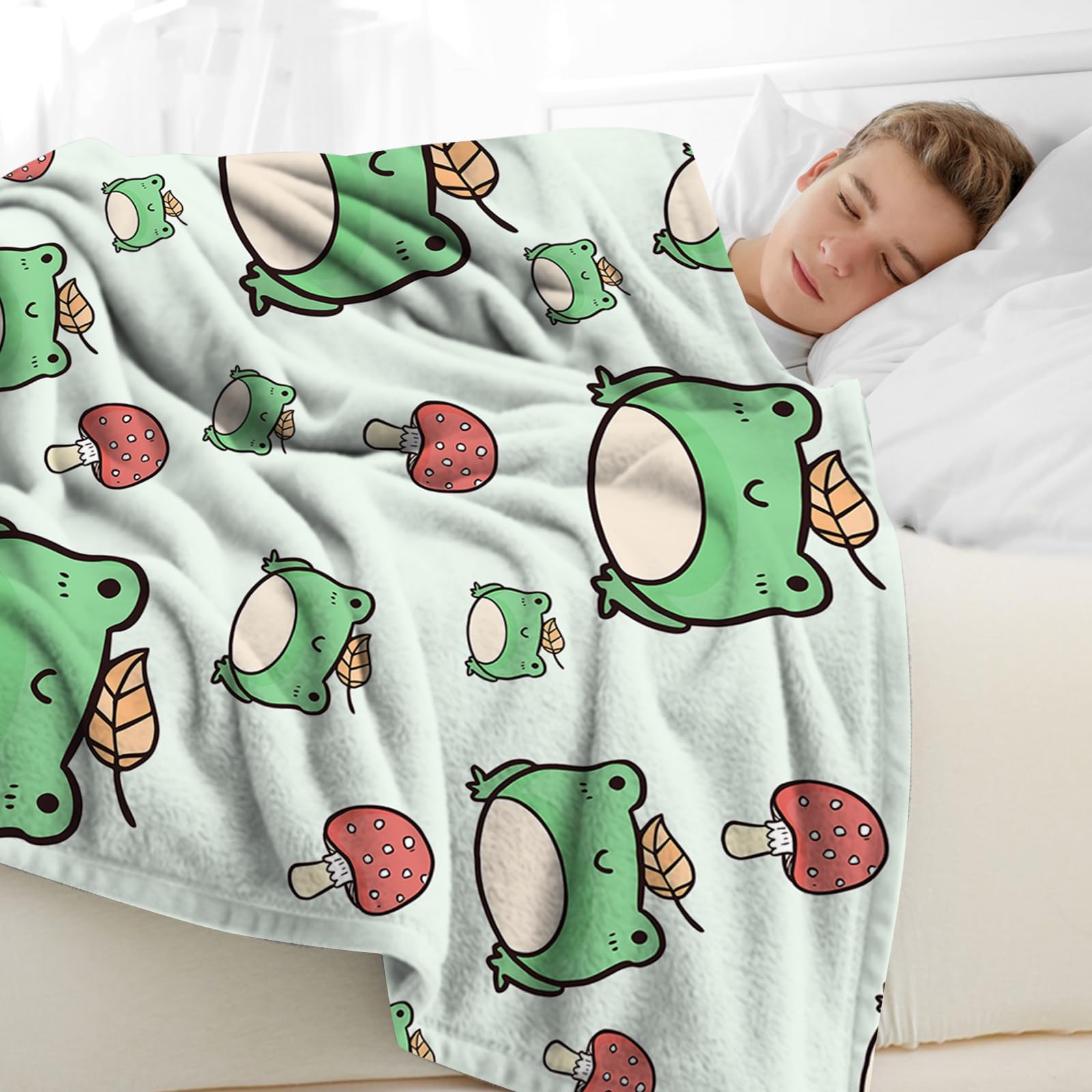 SKT T1 Frog Blanket Cute Frog Mushroom Green Throw Blankets for Kids Girls Boys Adults, Funny Frog Gifts for Frog Lovers, Soft Fluffy Cozy Flannel Blankets for Nap Bed Couch Office 60"x50"