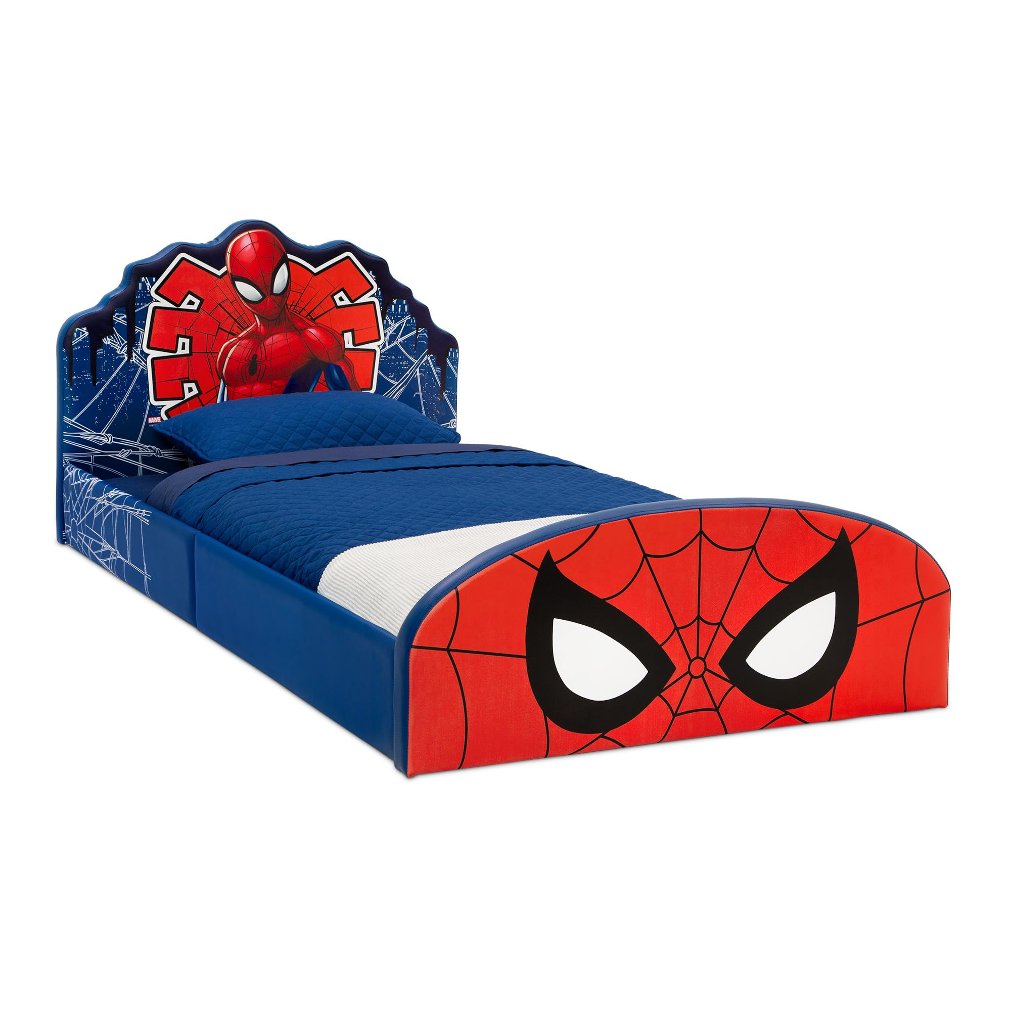 Delta Children Marvel Spider Man Upholstered Twin Bed, Red/Blue