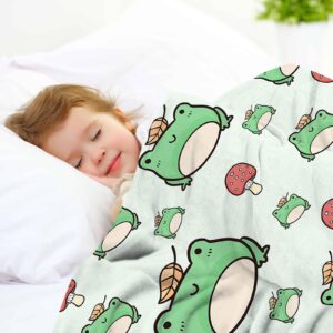 SKT T1 Frog Blanket Cute Frog Mushroom Green Throw Blankets for Kids Girls Boys Adults, Funny Frog Gifts for Frog Lovers, Soft Fluffy Cozy Flannel Blankets for Nap Bed Couch Office 60"x50"