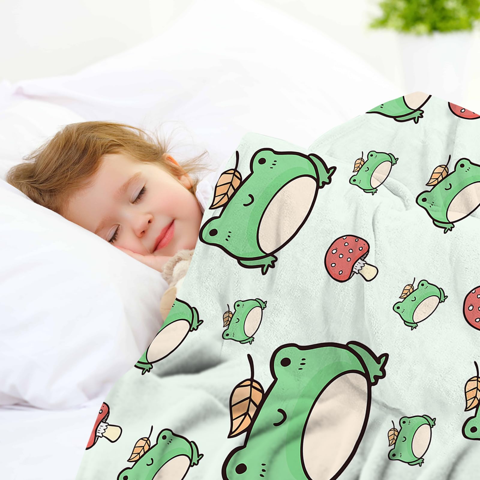 SKT T1 Frog Blanket Cute Frog Mushroom Green Throw Blankets for Kids Girls Boys Adults, Funny Frog Gifts for Frog Lovers, Soft Fluffy Cozy Flannel Blankets for Nap Bed Couch Office 60"x50"