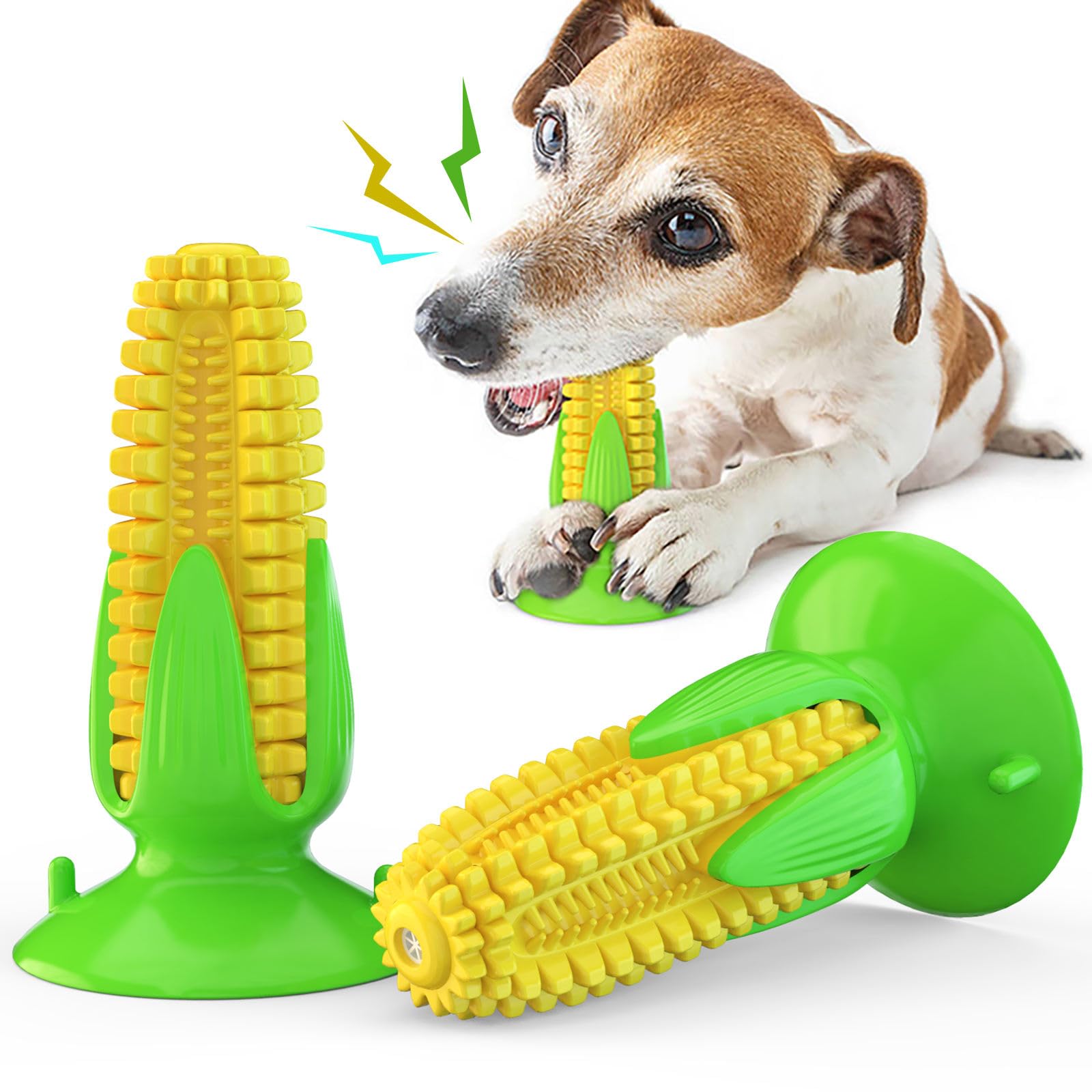 Dog MART Dog Chew Toy, Durable Corn-Shaped Toy for Teeth Cleaning, Squeaky Toothbrush, Toy for Agressive Chewer - Ideal for Agressive Small and Medium Dogs