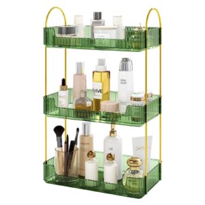 fixwal bathroom counter organizer, 3 tier transparent countertop storage for cosmetics, skincare, perfume, makeup organizer for vanity, spice rack for kitchen (green)