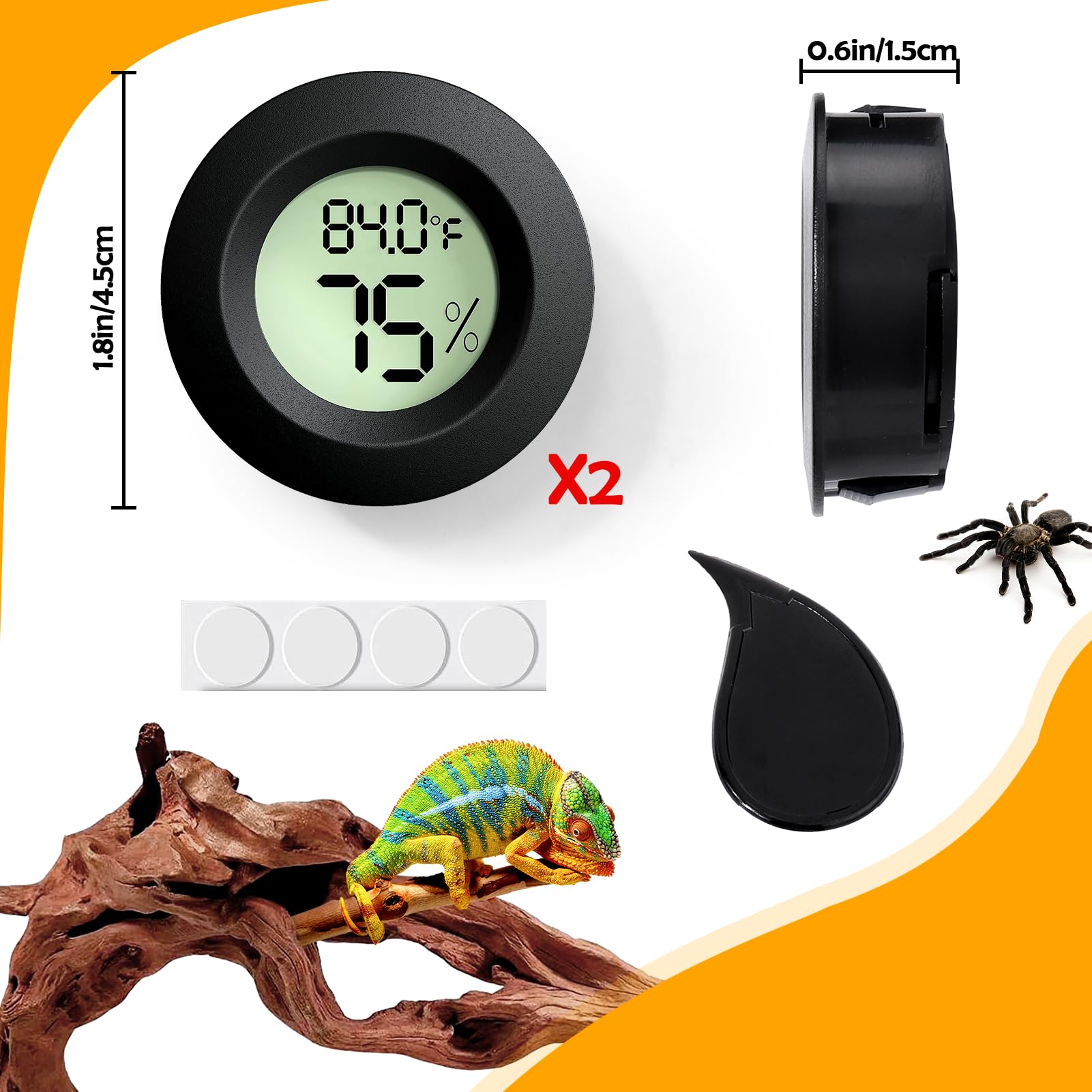 Reptile Tank Accessories, 2 PCS Reptile Thermometer and Humidity Gauge for Bearded Dragon, Jumping Spider, Leopard Gecko, Hermit Crab, Gecko, Ball Python, Lizard