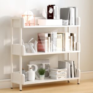 oschf wide open shelf bookcase - modern 3-tier floor standing display bookshelf with top edge and metal frame for home and office, storage shelving, warm white