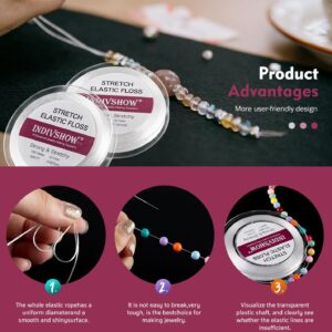 INDIVSHOW Elastic Bracelet String Cord Stretch Bead Cord with 6pcs Bead Stoppers and 1pc Big Eye Beading Needle for Jewelry Making and Bracelet Making White