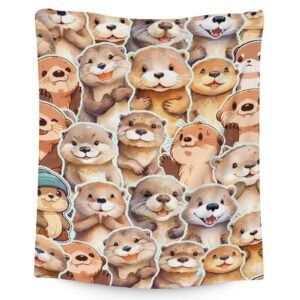 otter throw blanket - soft, fuzzy & warm - 40x50 inches small blanket for couch, sofa - yellow cute throw gift for girls, boys