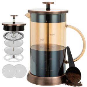 ymmind 34 ounce french press coffee maker, 5-cup espresso coffee maker, copper cold brew heat resistant thickened borosilicate coffee pot with 4 stainless steel filter screens