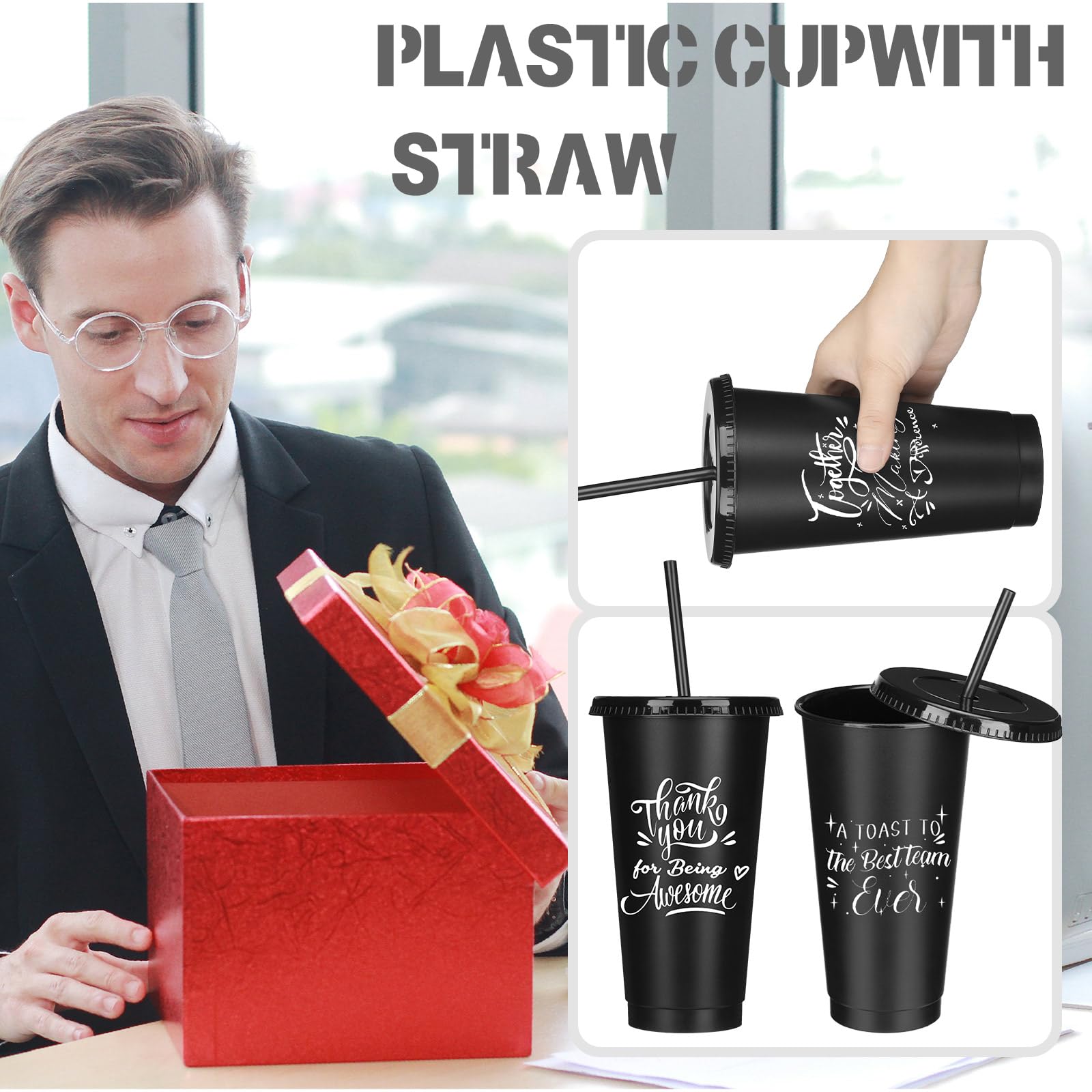 Mifoci Christmas Employee Appreciation Gifts Bulk Thank You Tumblers Team Gifts 24oz Black Tumbler with Straw Lid Christmas Coworkers Gifts Employee Cups for Staff Teacher Coworker Women Men(15 Pcs)