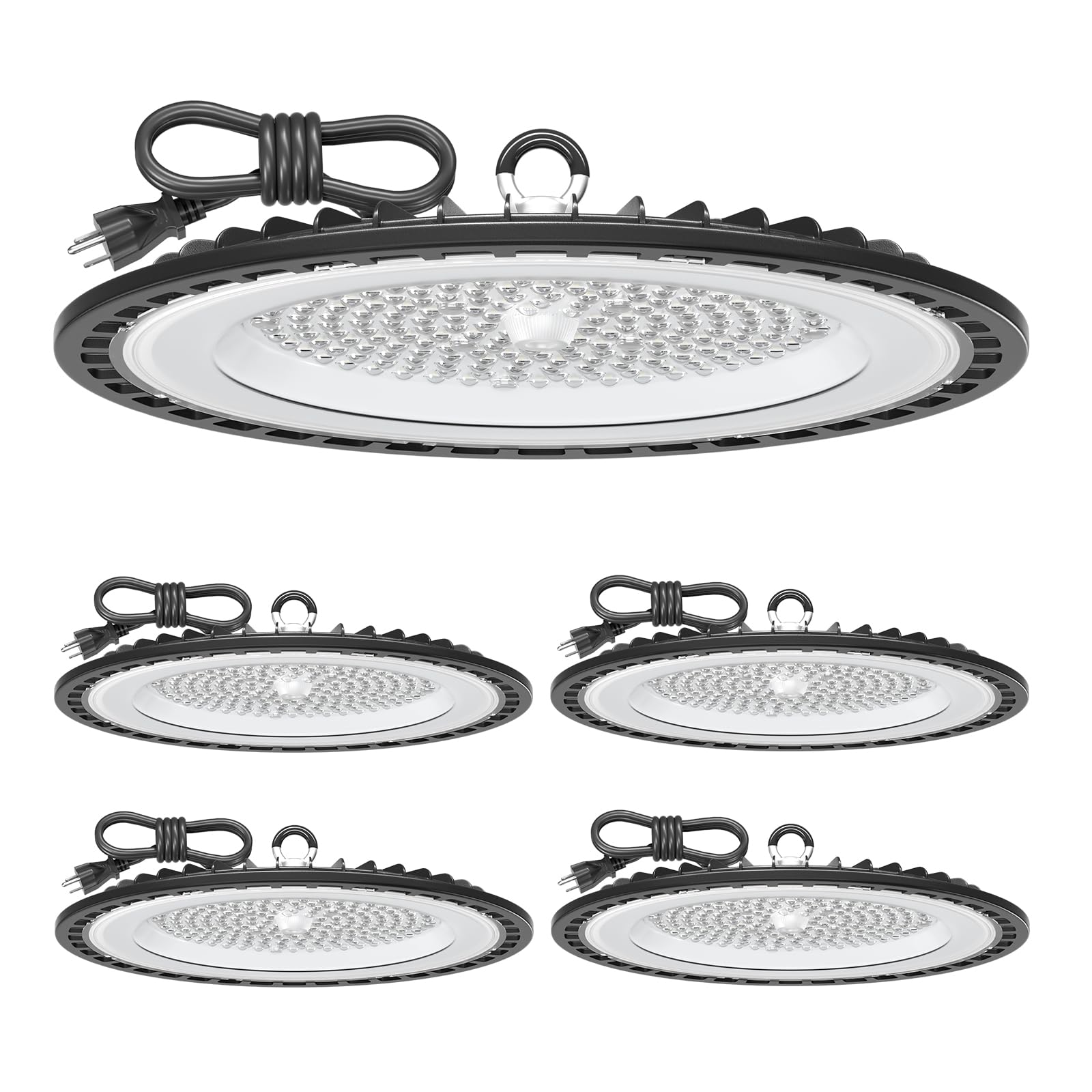 ONLYLUX LED High Bay Light 150W 4 Pack, 5000K Daylight, 22500LM, UFO LED Highbay Lights with US 5ft Cable, IP65 Commercial Bay Lighting, for Warehouse Gym Factory Barn Garage