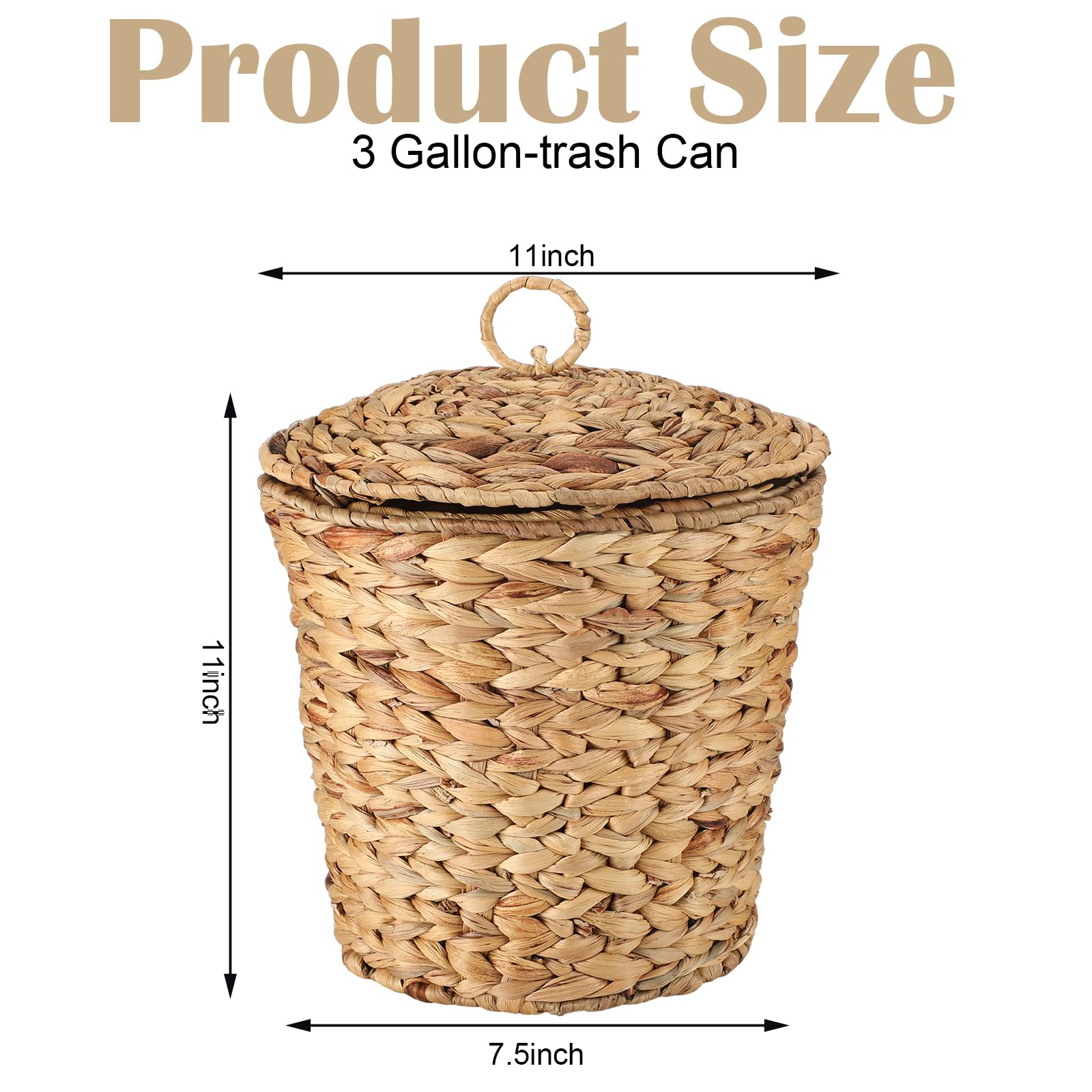 Maxcheck 2 Sets Wicker Trash Can with Lid and Plastic Insert 3 Gallon Trash Can Boho Woven Wicker Round Waste Basket Office Garbage Cans for Bathroom Living Room Bedroom