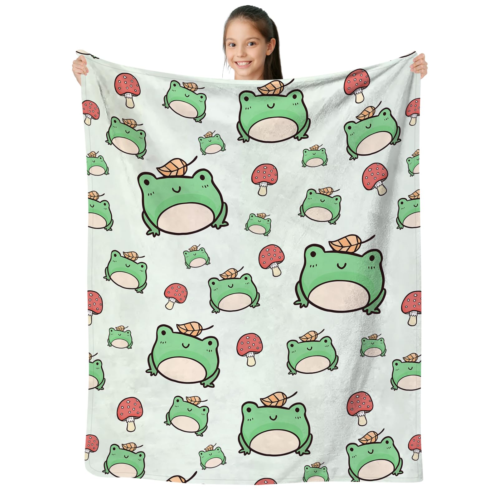 SKT T1 Frog Blanket Cute Frog Mushroom Green Throw Blankets for Kids Girls Boys Adults, Funny Frog Gifts for Frog Lovers, Soft Fluffy Cozy Flannel Blankets for Nap Bed Couch Office 60"x50"