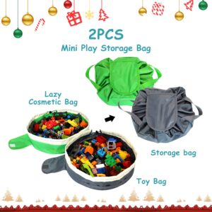 Toy Storage Bag for Kids - 2 PCS Mini Toy Play Mat by Drawstring Portable Toy Storage Bag (Green and Grey)