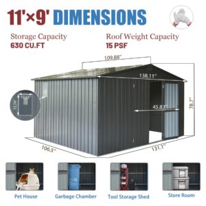 Domi Backyard Storage Shed 11’ x 9’ with Galvanized Steel Frame & Windows, Outdoor Garden Shed Metal Utility Tool Storage Room with Lockable Door for Patio(Dark Gray)