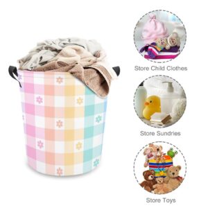 MEIKKO Rainbow Floral Check Laundry Hamper Waterproof Laundry Storage Basket for Clothes,Toys,Bedroom,Bathroom Organizer