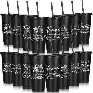 mifoci christmas employee appreciation gifts bulk thank you tumblers team gifts 24oz black tumbler with straw lid christmas coworkers gifts employee cups for staff teacher coworker women men(15 pcs)