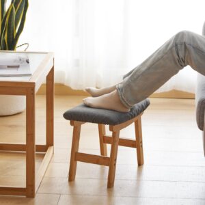 Foot Stool,Ottoman Foot Rest,Bamboo Foot Stool Under Desk,Small Stool for Living Room, Bedroom and Kitchen (Natural Legs - Gray Stool Surface)