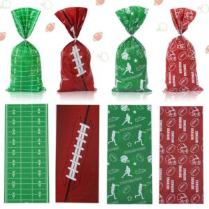 glodecart 100pcs football cellophane bags for super bowl party cookie football candy bags with twist-ties, red football party goody bags for football party birthday party favor supplies snacks