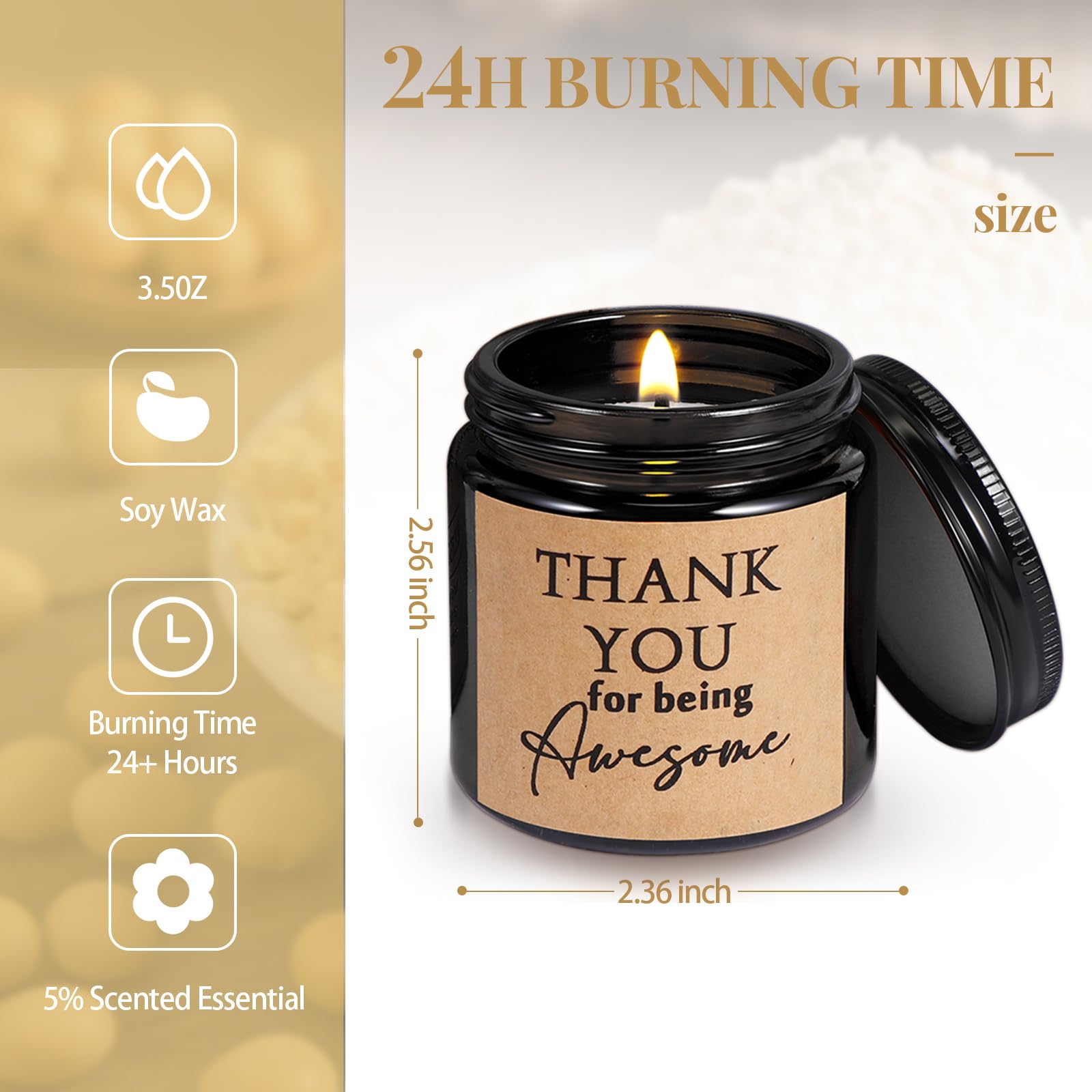 Fumete 10 Pcs Thank You Candles Bulk Christmas Candle Thank You for Being Awesome Scented Candles Inspirational Thank You Gifts for Women Medical Assistant Appreciation Gifts Employee Team(Black)